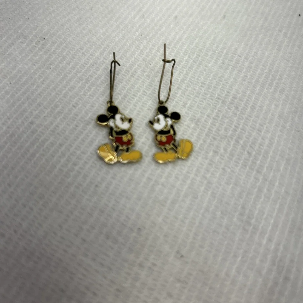 Mickey Mouse Enamel Dangle Earrings Vintage Disney Memorabilia Gold Tone